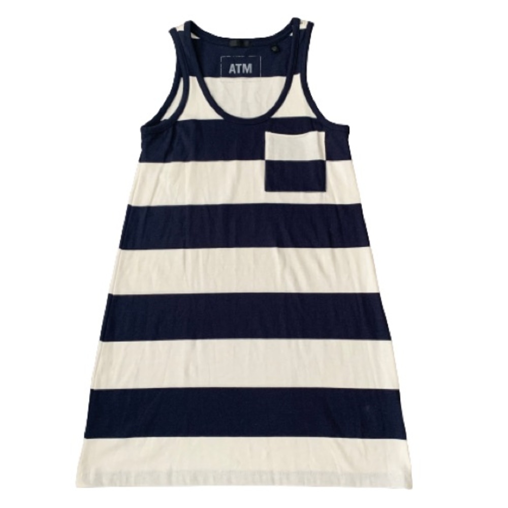 ATM Striped Sleeveless Dress with Front Pocket